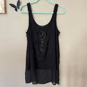 Guess Sheer Black Jeweled Tank Top